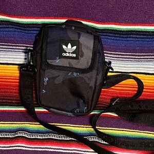 Adidas Black Blue Camo Crossbody Belt Bag Velcro Wristlet and Hooking Attachment